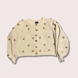 Miou Muse Beige Knit Pom- Pom Cardigan